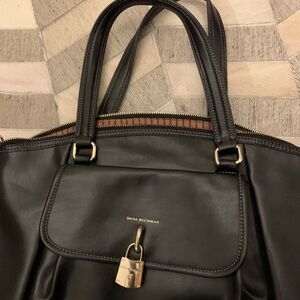 Dana Buchman Black Leather Tote with Lock Detail